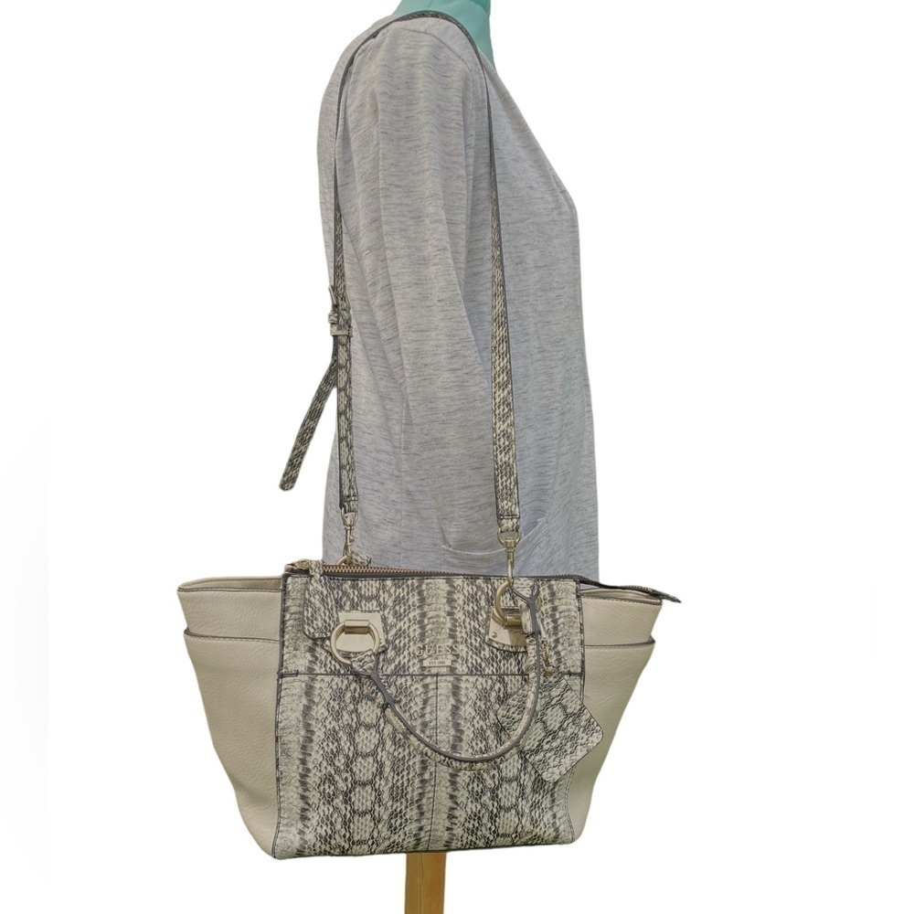 Guess Lakeshore Collection Handbag  Python Texture Beige and Black